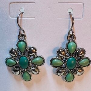 Chaps Silver Tone Flower Drop Earrings